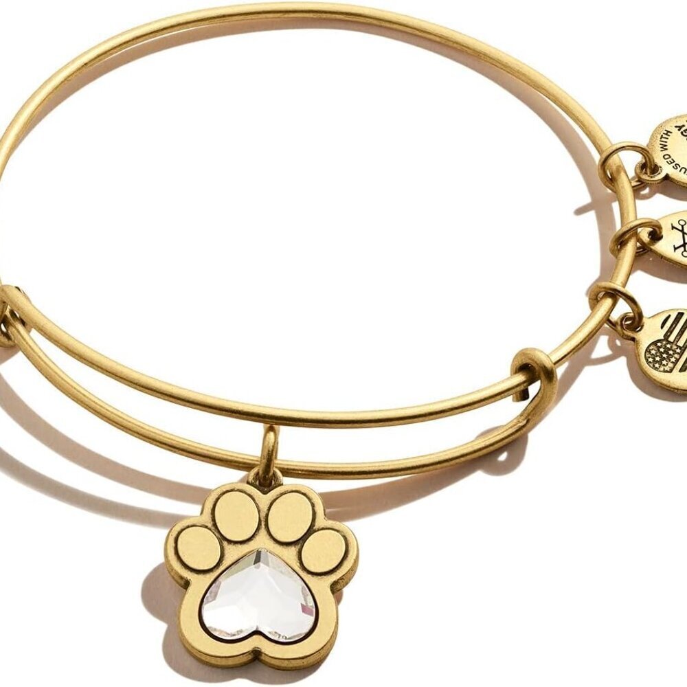 Expandable Bangle Women Crystal Paw Prints Love Charm Rafaelian Finish Adjustabl